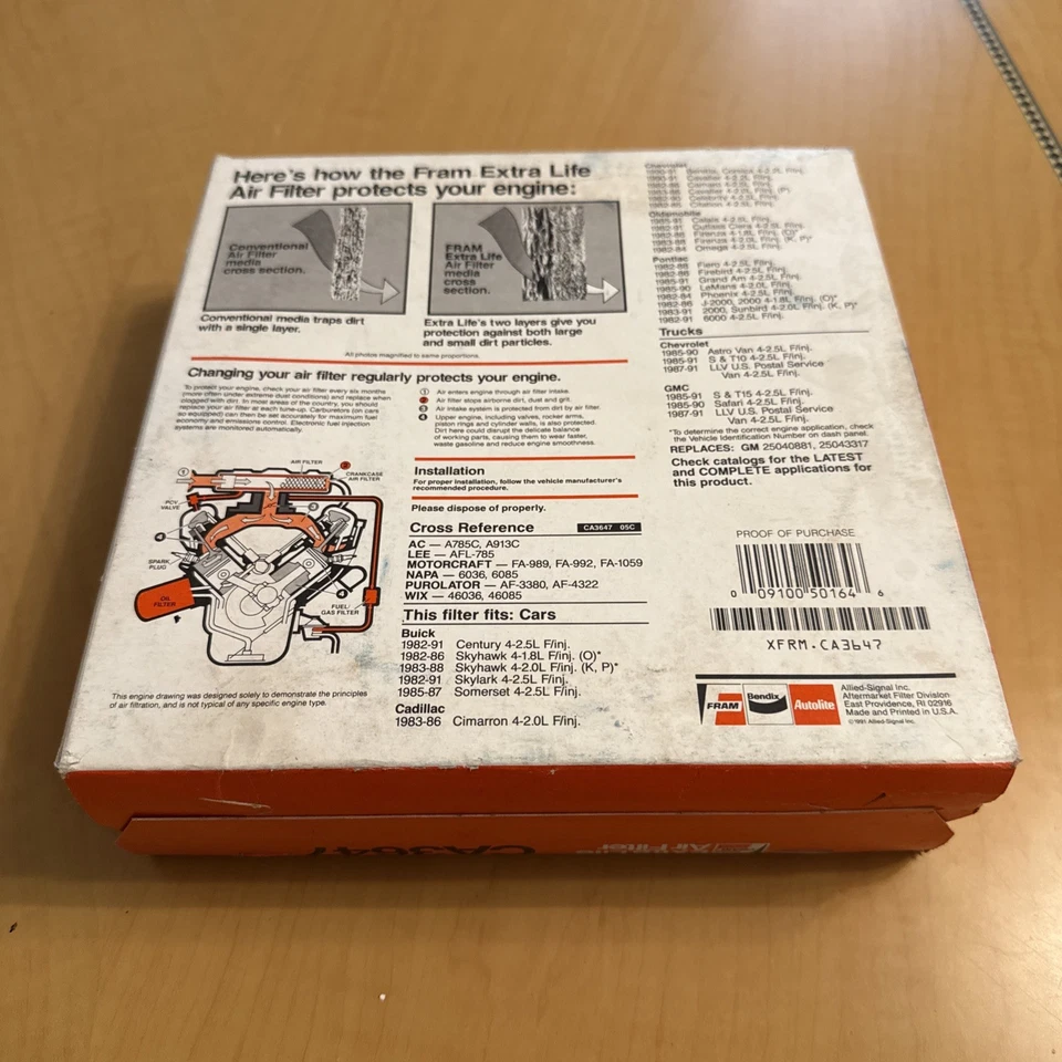 Filtro de aire NOS Fram CA3647 = AC Delco A785C A913C GM 25040881 25043317 Foto 2 de 4