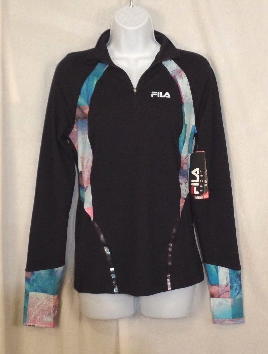 Giacca XS FILA donna nera 1 4 zip davanti esercizio raglan NUOVA