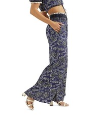 Guess Womens Renata Printed Palazzo Pants, Bali Bay Print Blue, Medium NWT