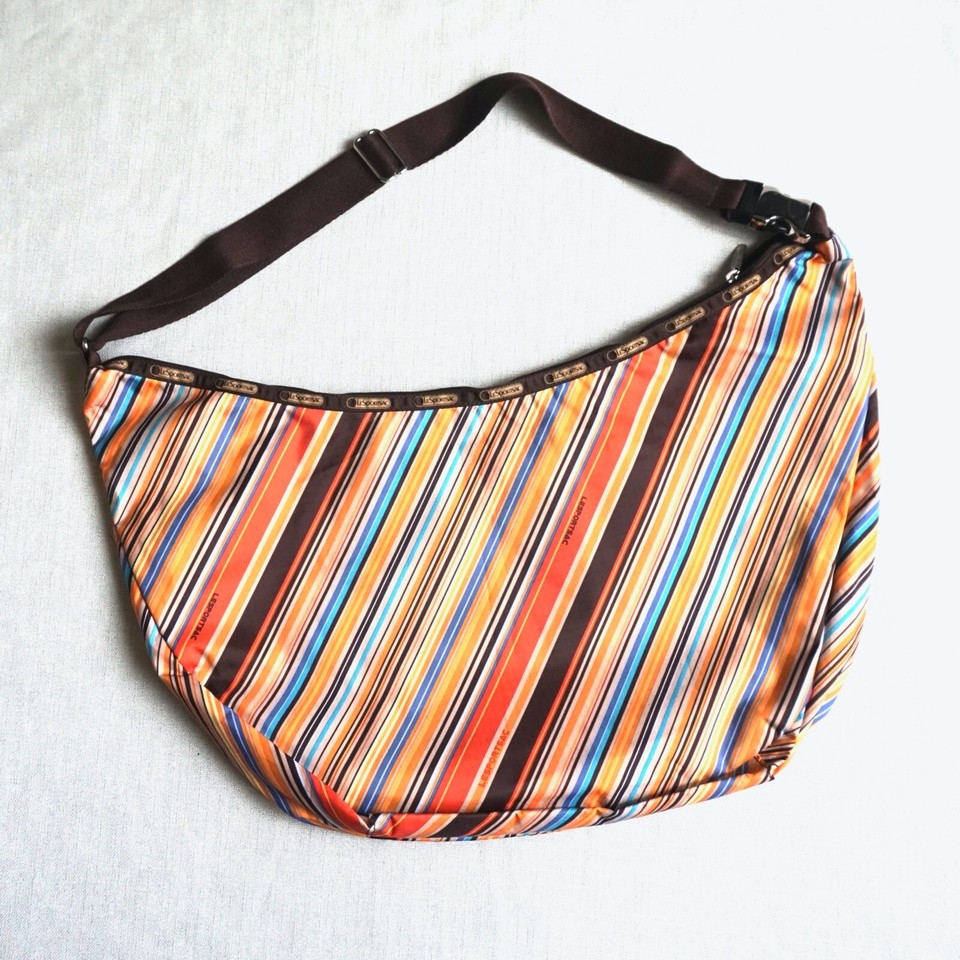 LeSportSac Crossbody Shoulder Large Hobo Tote Bag Diagonal Stripes eBay