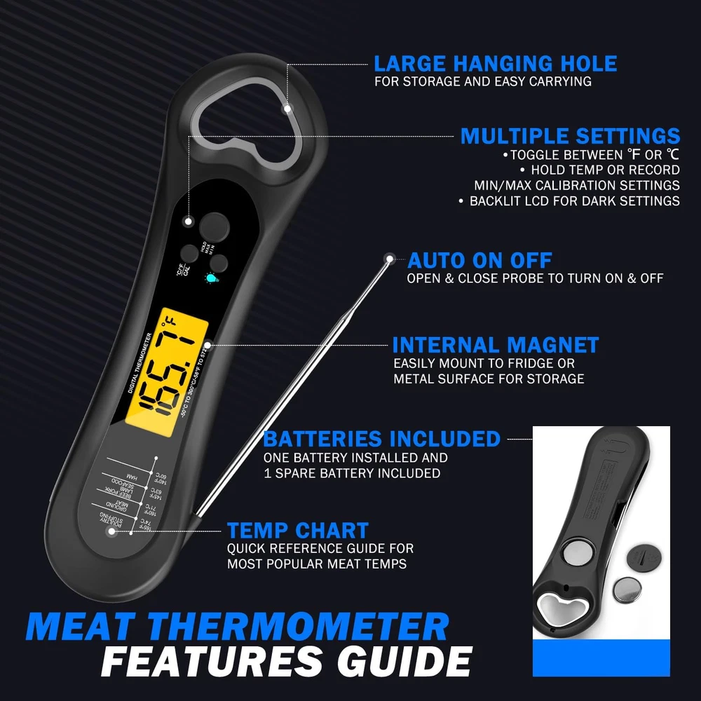 Meat Thermometer Digital, Instant Read Meat Thermometer for Grill and Cooking, w