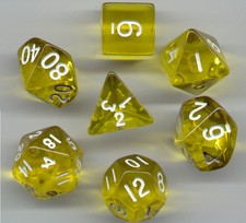 NEW RPG Dice Set of 7 - Translucent Yellow D4 D6 D8 D10 D12 D20 D00-90