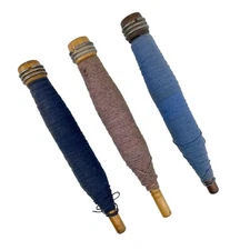 Vintage Antique Wooden Bobbins (3) Textile Mill Thread Spindle Shuttle Farmhouse