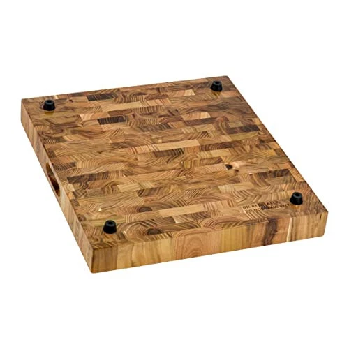 17 x 16 x 2 inch thick End-Grain Teak Butcher Block Solid Wood Large Workstation - Image 3 of 4