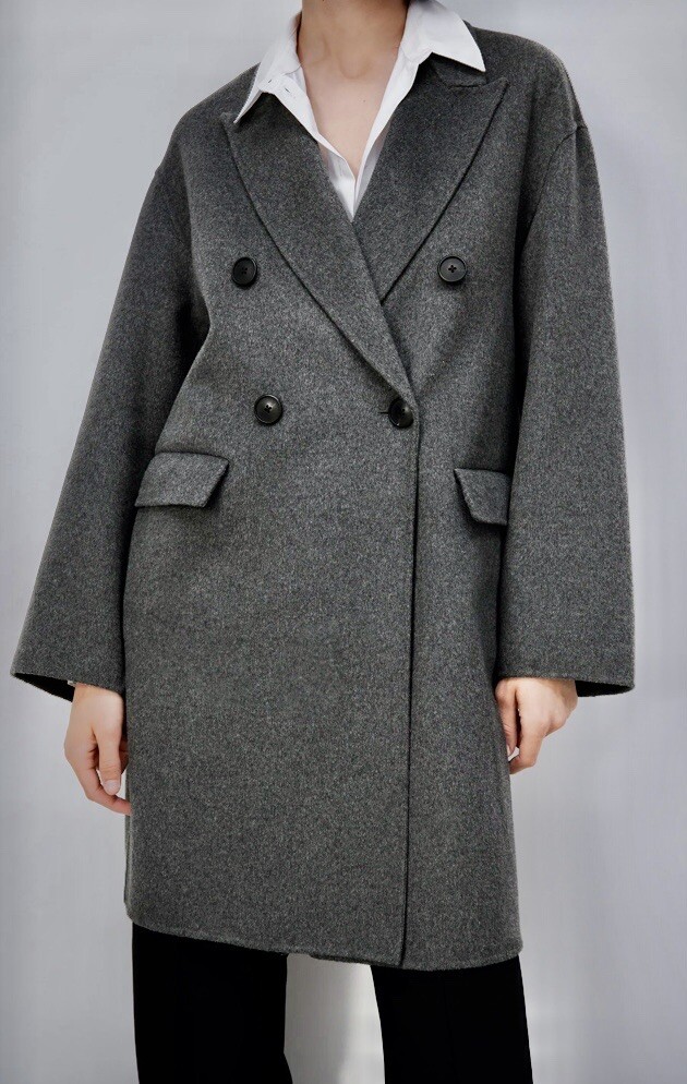 Zara Oversized Handmade Double Breasted Wool Blend Coat in
