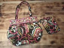 Vera Bradley Retired Puccine Zip Top Satchel Purse Handbag & Makeup Case