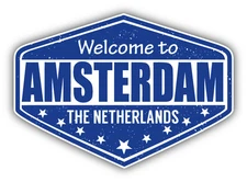 Amsterdam City Netherlands Grunge Travel Stamp Car Bumper Sticker Decal 5" x 4"