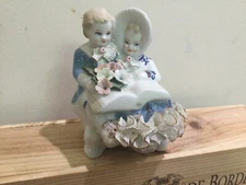 blue white Elena Jianu Porcelain Hand Painted Girl boy book Unicorn Romania Deva