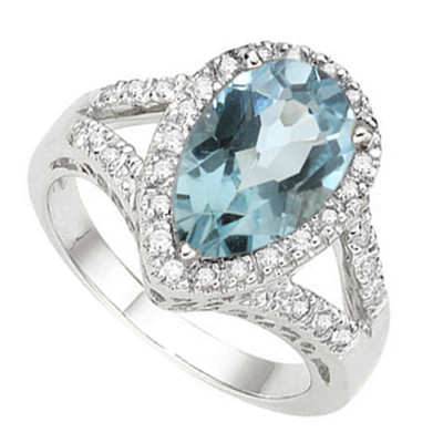 ELEGANTER RING 2,3 CTW ECHTER DIAMANT & BLAUTOPAS 925 STERLINGSILBER