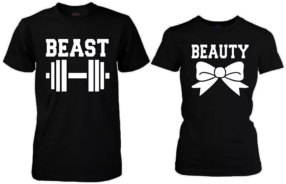 Beauty and Beast Couple Matching T shirt Power couple His Hers workout shirts