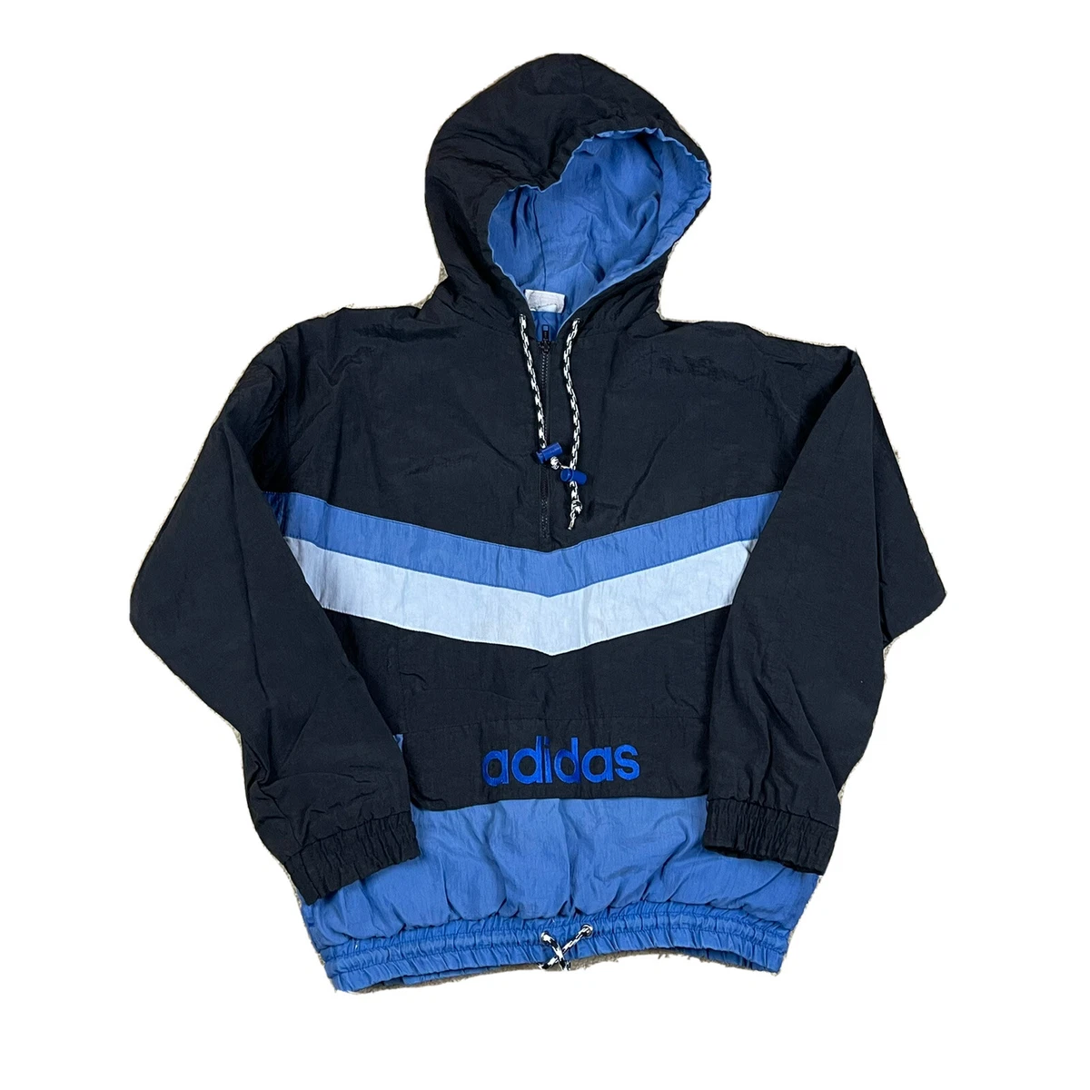 Vintage Adidas Large Pullover Logo Blue Black Color Block Hoodie