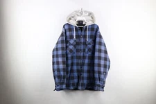Vintage 90s Streetwear Mens XL Distressed Hooded Flannel Button Shirt Jacket