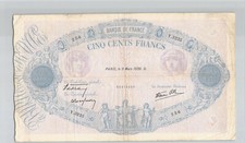 Francia 500 Franchi Blu E Rosa 9.03.1939 Y.3235 N° 80872256 Pick 88c