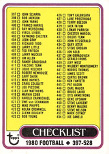 1980 Topps Football Checklist - #397-528