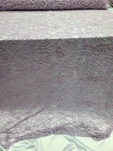 LAVENDER Beaded Lace Embroidery Lace Fabric Sold by The Yard Victorian Damask 