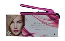KOR Metallic Pink 1.25" Ceramic Hair Styler Iron Straightener 3 Years Warranty