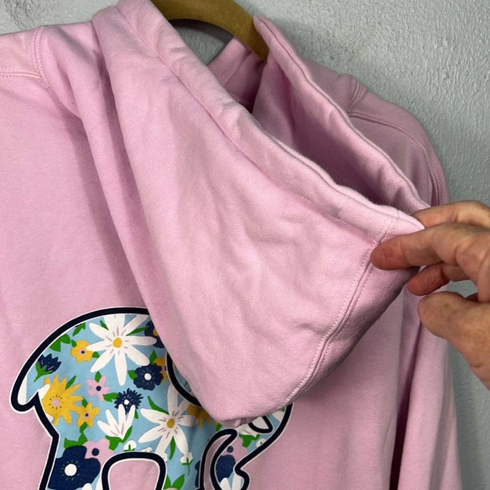 OFF WHITE Felpa con cappuccio media grafica rosa chiaro tasca canguro avorio Ella media