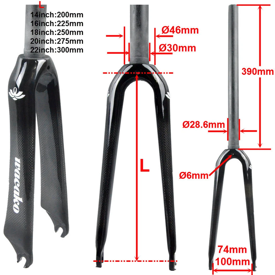 28.6mm Carbon Fiber BMX Bike Fork C Brake Rigid Folding Bike Fork 16/18/20/22 in - Image 4 of 4