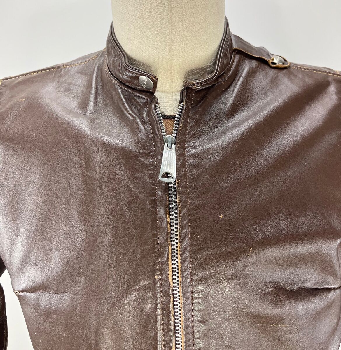 VINTAGE 60'S BROOKS LEATHER CAFE RACER MOTORCYCLE JACKET VINTAGE 60'S BROOKS LEATHER CAFE RACER MOTORCYCLE JACKET