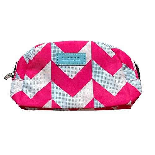 Clinique Make Up Cosmetics Bag Pink White Blue 5.5 x 9.5 - Picture 1 of 5