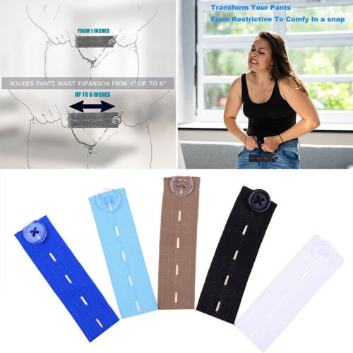 Unisex Elastic Trouser Waist Expander Waistband Extender Button Extension Buckle - Afbeelding 1 van 18