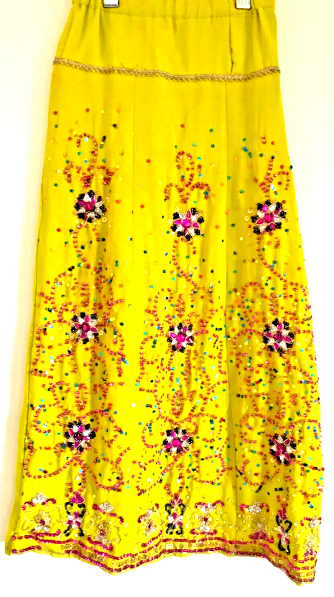 Long Lime Green Sequined Beaded Girls Skirt Tube Dress Indian FLAW Elastic  | eBay