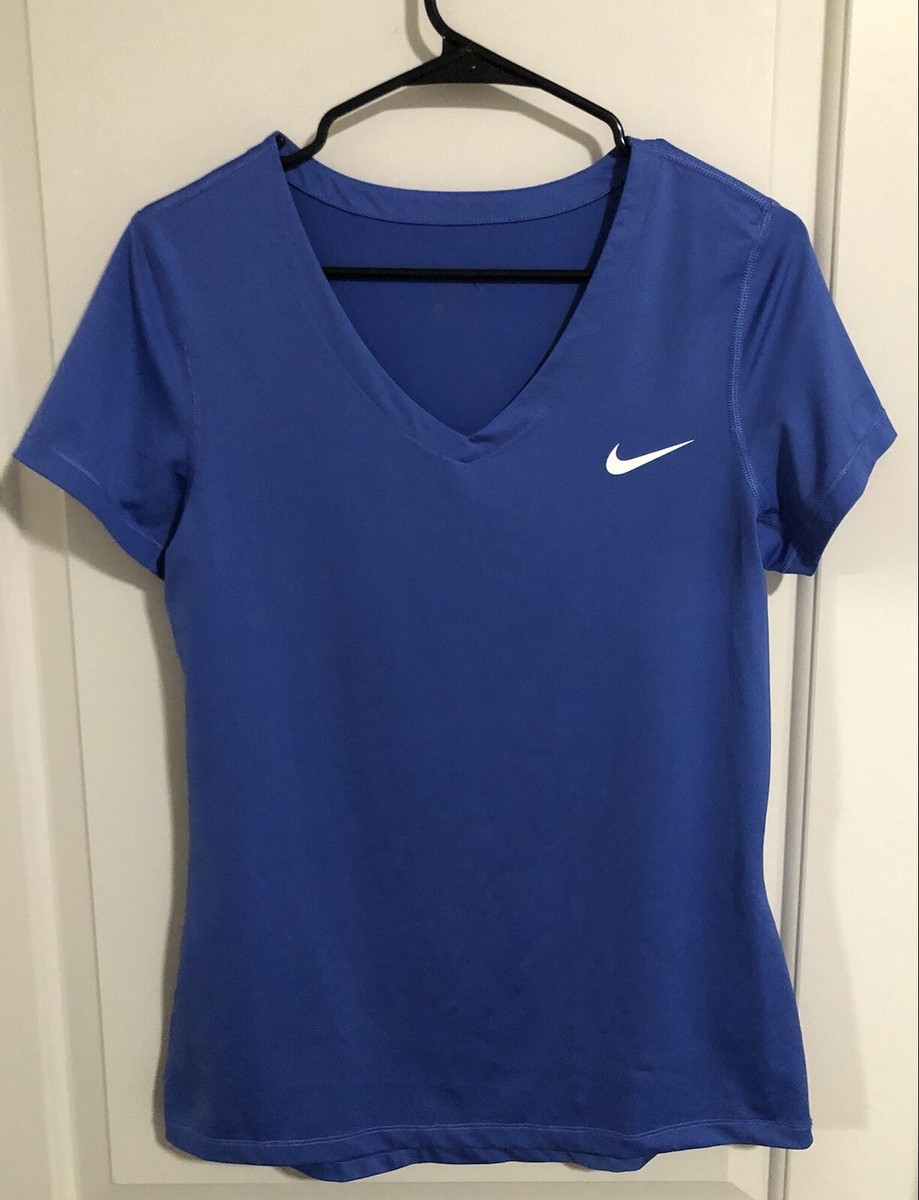 Women's Nike Dri-Fit Athletic Cut Short Sleeve Shirt V-Neck Blue