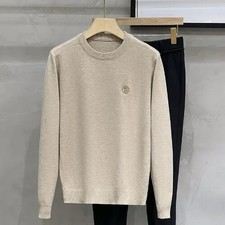 Knit Sweater Solid Color Men's Clothing Crewneck Plain Round Collar Pullovers