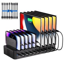 100W Charging Station for Multiple Devices, 10-Port USB Fast Charger, Black ...