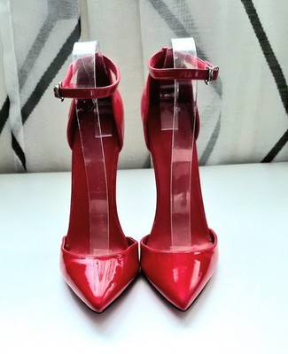 Sexy High Heels 16cm Stilettos Riemchen-Pumps Rot Lackleder Rote Sohle EUR 42