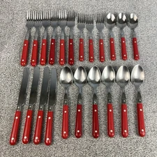 Le Prix 18/8 Red Stainless Steel Flatware Spoon Fork Knives -Lot 22