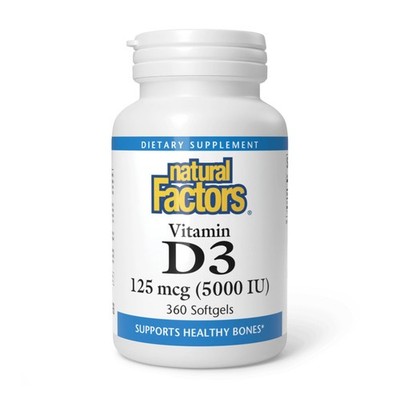 Natural Factors, Vitamin D3 5000 IU (125 mcg), Supports 360 Count (Pack of 1)