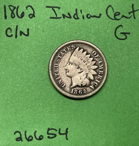 1862 Indian Head Cent / Penny  1c Good Copper Nickel Type Coin
