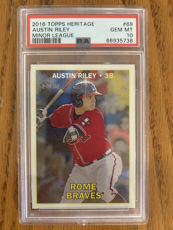 2016 TOPPS HERITAGE AUSTIN RILEY MINOR LEAGUE ROOKIE #69 PSA 10 GEM MINT! 