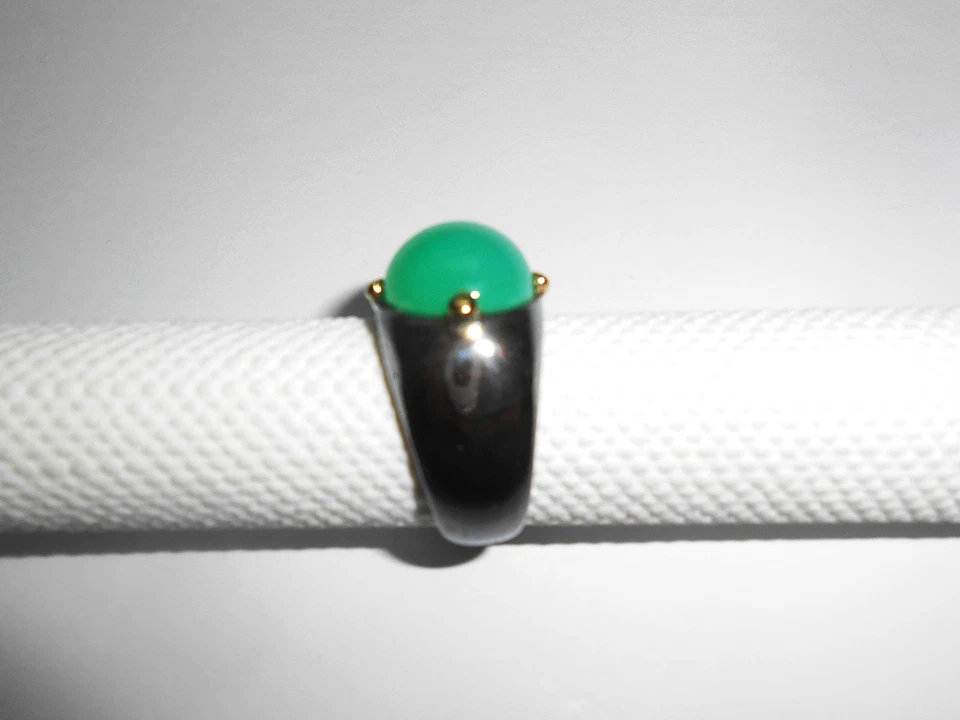 Ring 925 Silber + 585 GG, 1 Chrysopras-Cabochon für diesen Stein angefertigt. - Bild 2 von 4