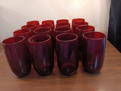 Set 16 Vintage 1940s Anchor Hocking ROYAL RUBY Roly Poly Red Glass 5  Tumbler