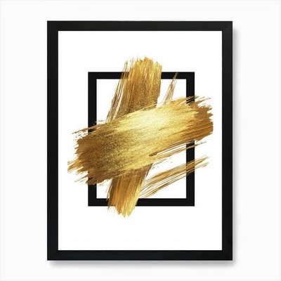 Gold Pinselstriche 16 Kunstdruck gerahmt Wandbild Poster Leinwanddruck Bild