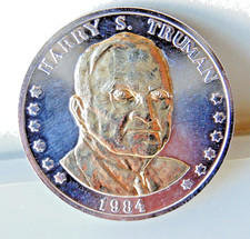 Harry S Truman 100th Anniversary Coin 1984 Silver + gold Plated Proof Strike
