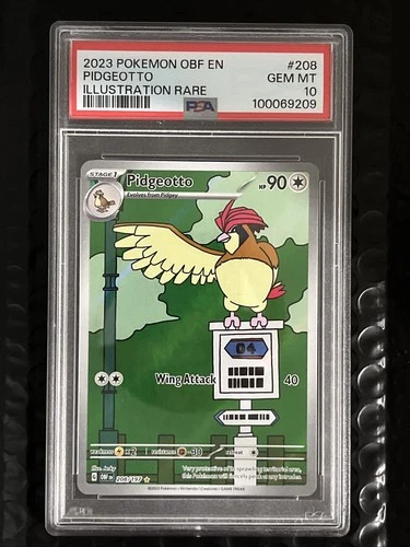 PSA 10 Pidgeotto SV03 Obsidian Flames #208/197 Illustration Rare Pokemon 2023