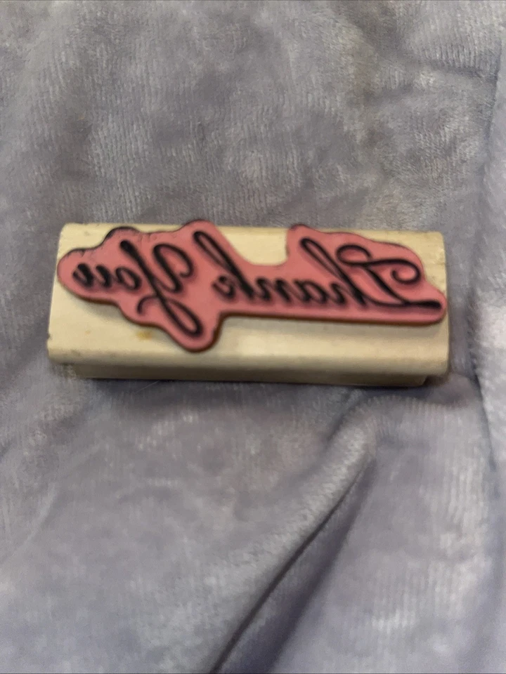 Sello de goma montado en madera papel artesanal tarjeta frase gracias álbum de recortes palabras Foto 2 de 2