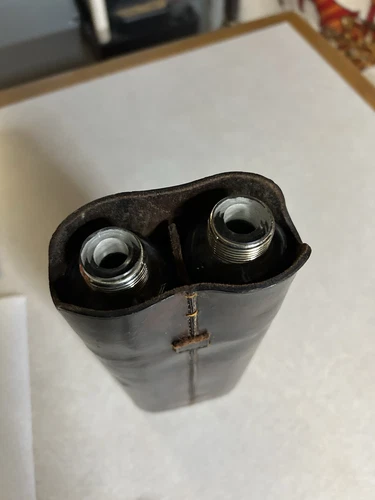 Antique Double Barrel Leather Flask ,Crystal Inserts/Silver Caps Extremely Rare - Picture 6 of 20