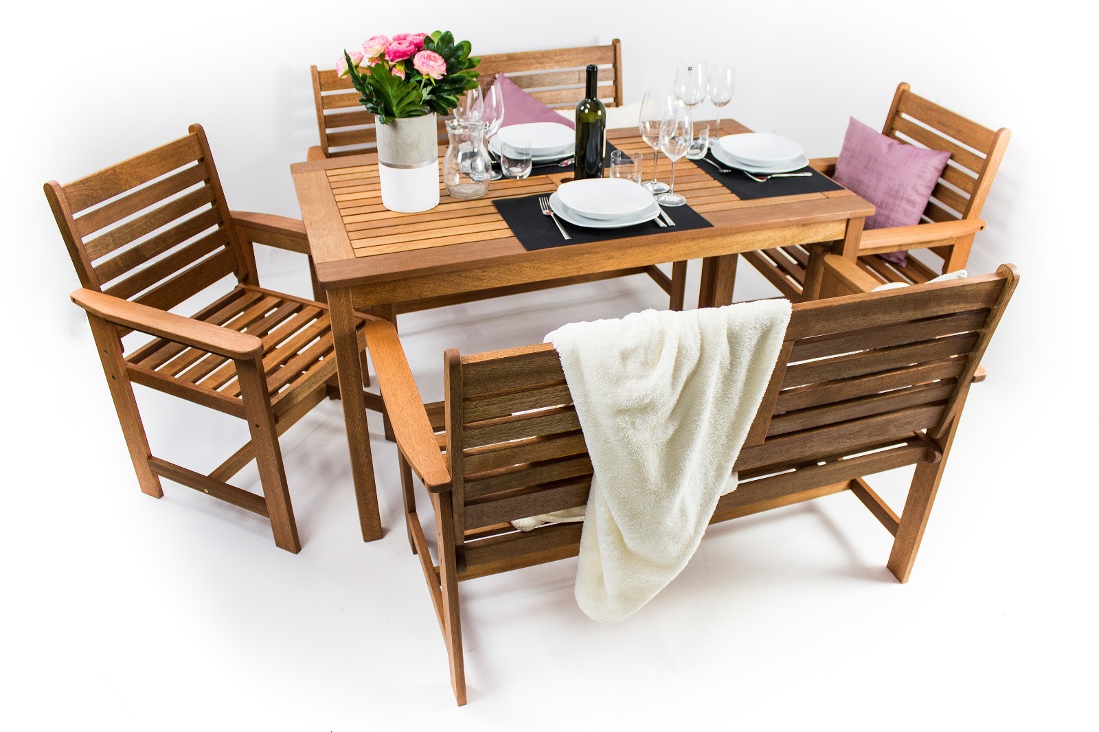 Set da giardino FURNI con 2 panche, 1 tavolo e 2 sedie in legno di teak foto 4