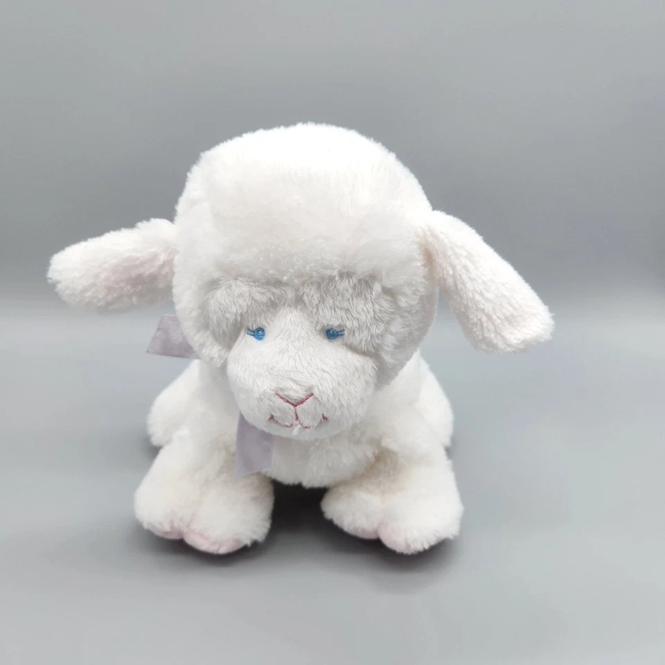 Baby Ganz Pelúcia de Cordeiro Jesus Loves Me Branco Roxo Cetim Coração Floppy Recheado HTF - Imagem 2 de 4