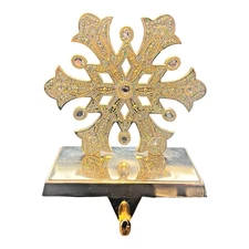 Lenox Christmas Snowflake Stocking Holder Hanger Metal Silver Gold Shelf Mantle