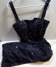 Women Navy Sequin Sparkly Prom Dress Square Neck Mermaid