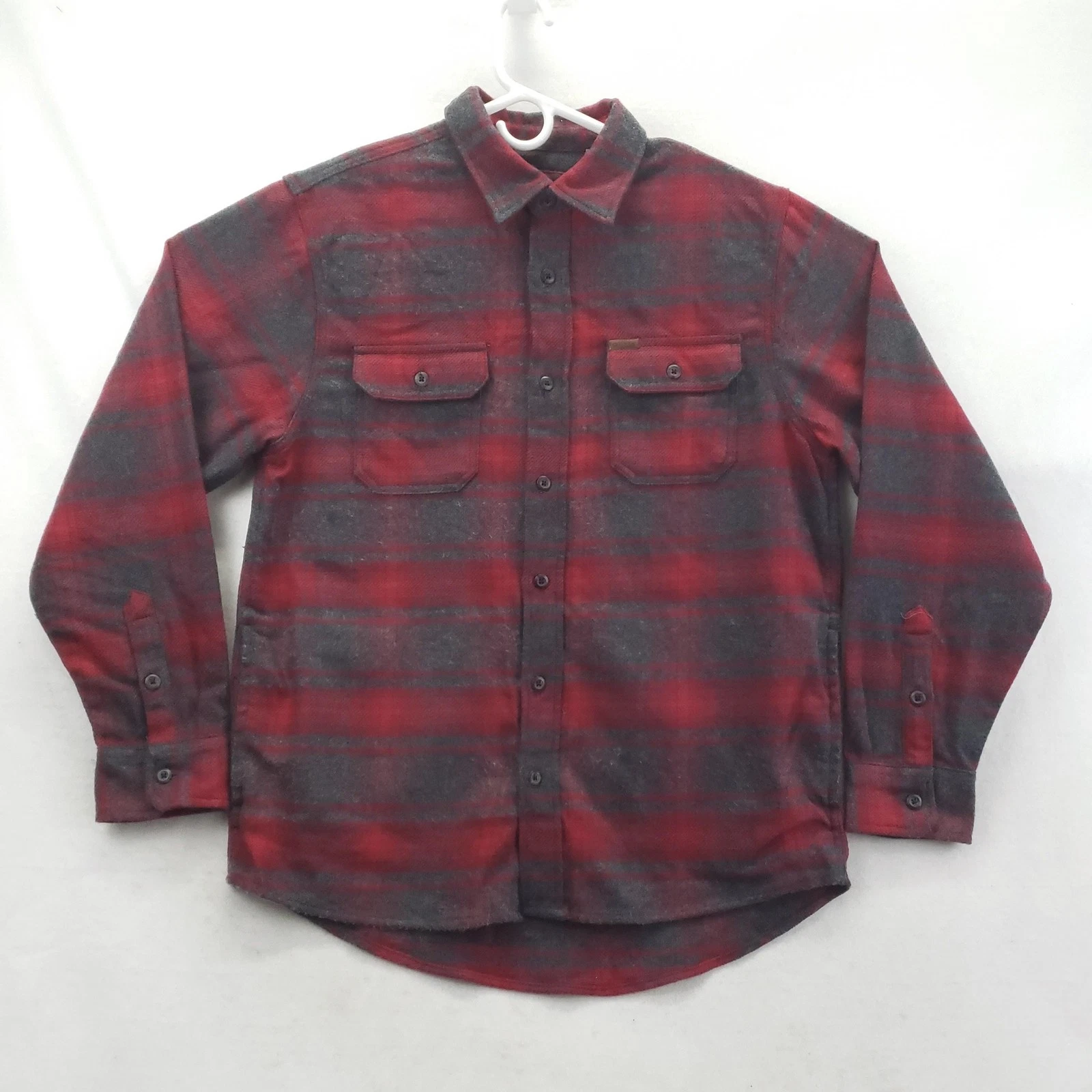 Orvis Shirt Mens Medium Red Gray Plaid Flannel Long Sleeve Button Front Casual