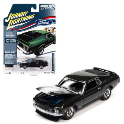 Johnny Lightning 1970 1/64 Ford Mustang Mach 1 Ivy Green Metallic / Weiß 428 Neu