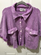 Bucket List Purple Waffle Knit Button-Up Coll...