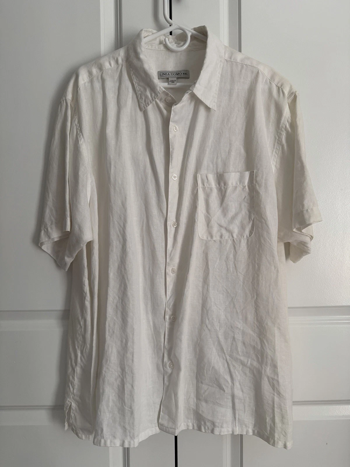 Linea Uomo 100% Linen Short Sleeve Button Up Shirt White Pocket Men’s XXL