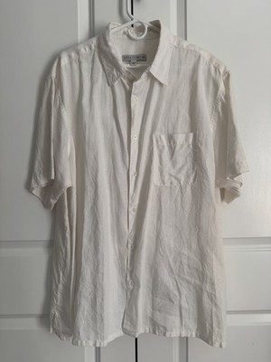 Linea Uomo 100% Linen Short Sleeve Button Up Shirt White Pocket Men s XXL